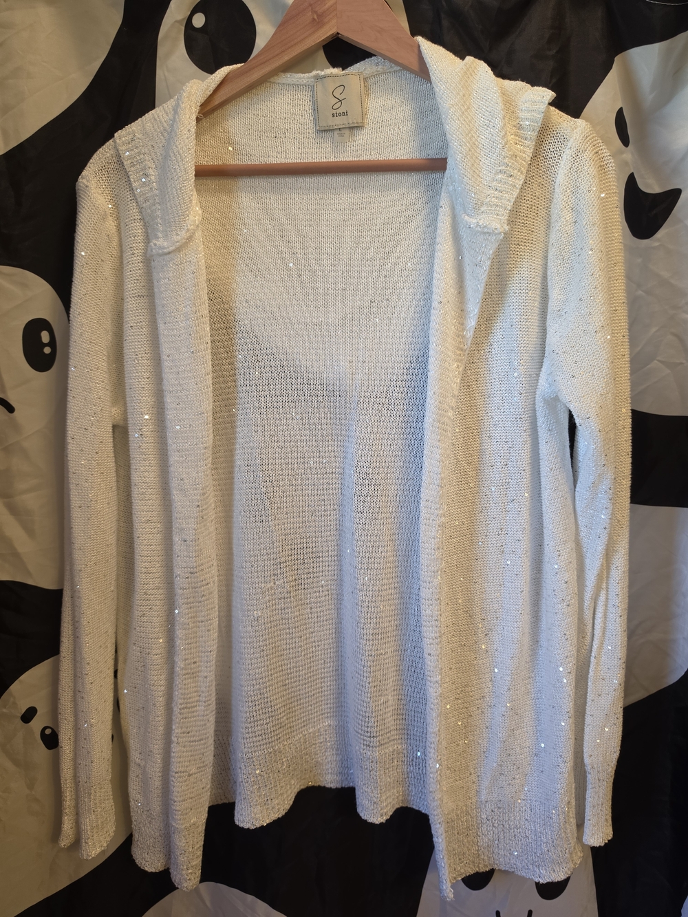 Sioni Cream Sparkle Open-Front Hoodie Cardigan